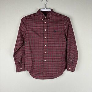 Ralph Lauren Boys Red Black Plaid Button Down Long Sleeve Shirt Medium 10-12